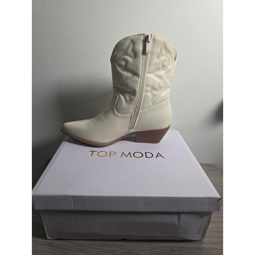 Top Moda Willa-25 Women's Ivory Western Cowboy Boots Bow Size 8 New